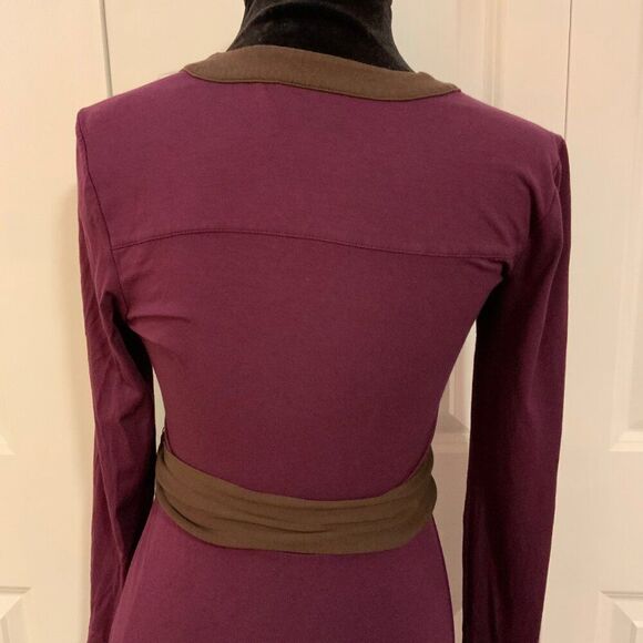 Talbots Purple Brown Belted Faux Wrap Jersey Knit Dress 4 Petite - Picture 6 of 10